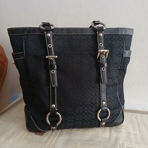 Vintage Coach Signature Gallery Jacquard Black Tote Purse Carryall